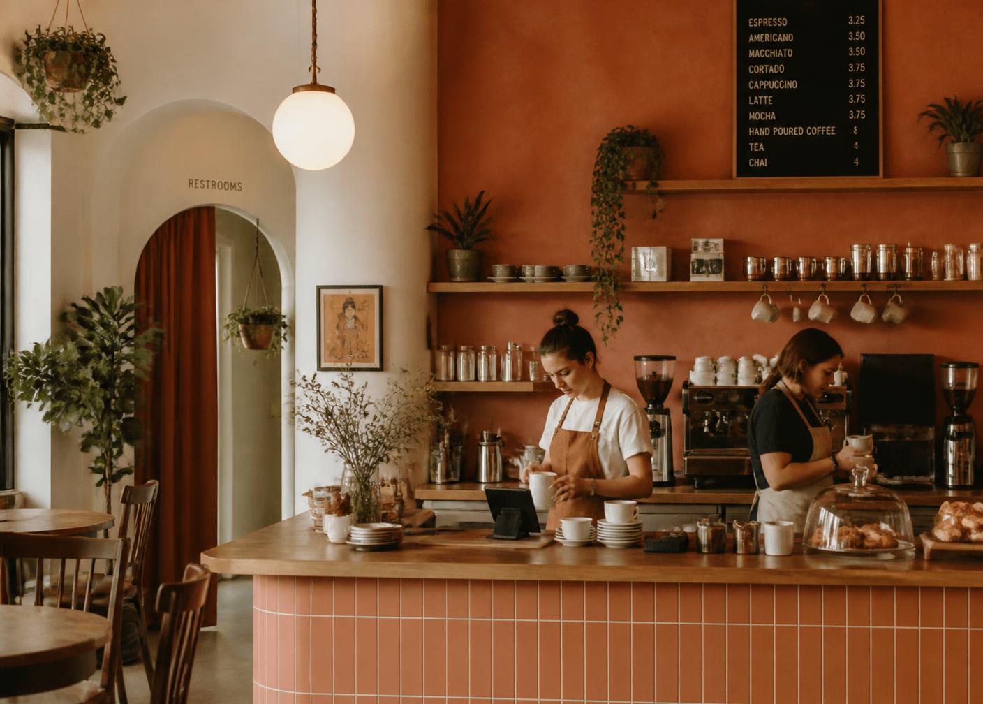 Two sisters working behind the counter